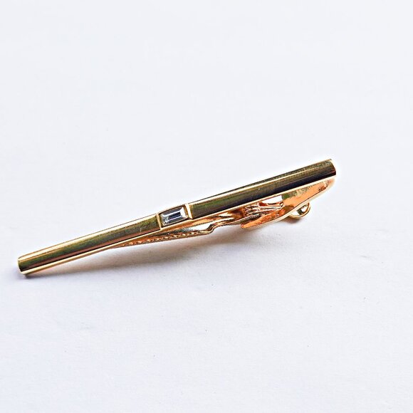 Gold Tone and Crystal Long Tie Bar - Picture 1 of 2